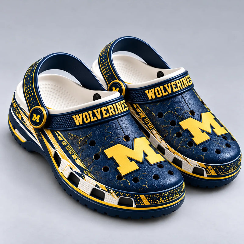 MICH Blockletter - Navy and Maize Statement Clogs