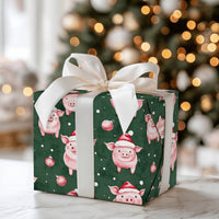 Santa Hat Pig Holiday Gift Wrap, Adorable Christmas Pigs Wrapping Paper, Humorous Animal Christmas Wrapping Paper, Winter Present Gift Wrap