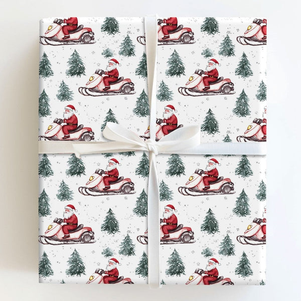 Santa Claus Snowmobile Gift Wrap, Santa Snowmobile Christmas Wrapping Paper, Winter Adventure Holiday Wrapping Paper, Xmas Gi