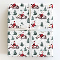 Santa Claus Snowmobile Gift Wrap, Santa Snowmobile Christmas Wrapping Paper, Winter Adventure Holiday Wrapping Paper, Xmas Gift Wrap