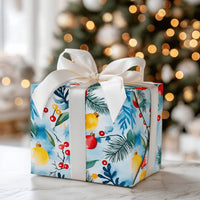 Pine Branch Holly Holiday Gift Wrap, Watercolor Christmas Ornament Wrapping Paper, Botanical Xmas Wrapping Paper, Seasonal Gift Wrap Roll