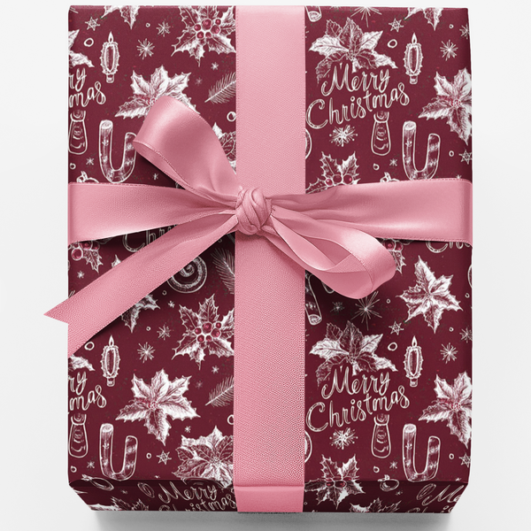Chalkboard Poinsettia Gift Wrap, Merry Christmas Wrapping Paper, Floral Xmas Wrapping Paper Roll, Holiday Botanical Gift Wrap