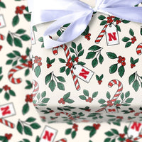 Candy Cane Holly Gift Wrap, Initial N Christmas Wrapping Paper, Letter N Holiday Wrapping Paper, Festive Monogram Gift Wrapping Paper