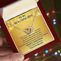 Two Heart Pendant Necklace, Interlocking Hearts Necklace for Wife, Romantic CZ Crystal Jewelry, Meaningful Christmas Present for Her, Wife Present
