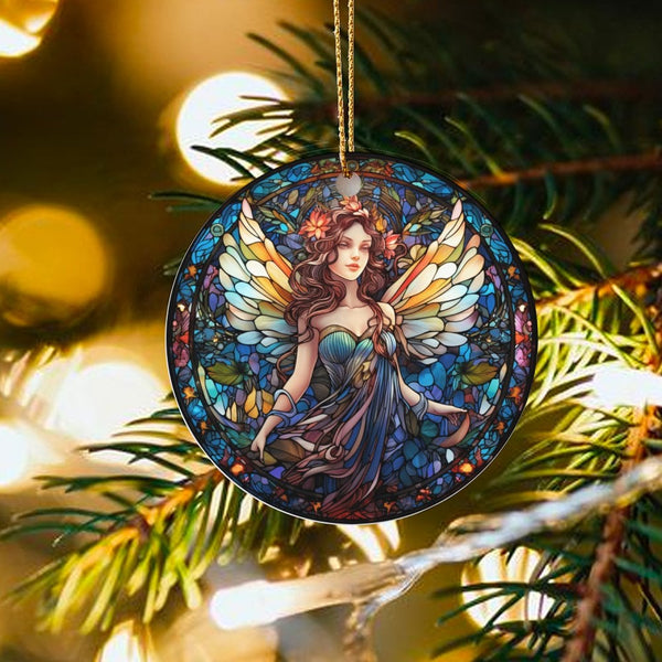 Fantasy Fairy Ceramic Ornament, Stained Glass Fairy Christmas Ornament, Stained Glass Fairy Decor, Magical Tree Ornament, Fai