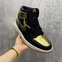 High Top Sneakers, Black Gold Colorway, Lace Up Design, Casual Gift for Sneaker Fans