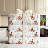 Whimsical Holiday Gift Wrap Paper, Santa Snowmobile Christmas Wrapping Paper, Watercolor Winter Wrapping Paper, Festive Xmas Gift Wrap Paper