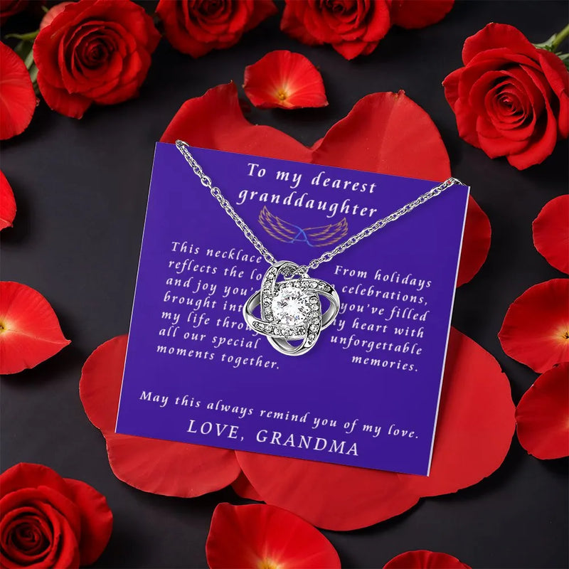 Sparkling CZ Crystal Pendant, Granddaughter Love Knot Necklace, Gold Finish Jewelry, Birthday Christmas Present from Grandma to Her