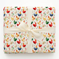 Watercolor Rooster Holiday Gift Wrap, Christmas Chicken Wrapping Paper, Santa Hat Farmhouse Animal Wrapping Paper, Farmer Xmas Gift Wrap