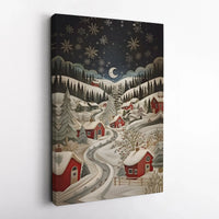 Snowy Night Red House Canvas Print, Winter Village Canvas Wall Art, Christmas Landscape Canvas, Comfy Holiday Wall Decor, Winter Season Present