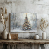 Winter Pine Forest Landscape Print, Snowy Christmas Tree Canvas Wall Art, Holiday Farmhouse Decor, Digital Download Christmas Present