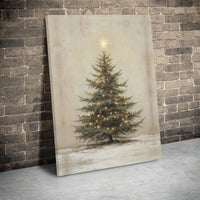 Rustic Farmhouse Tree Print, Christmas Tree Canvas Wall Art, Glowing Star Holiday Poster, Digital Download Canvas Art, Winter Decor Present