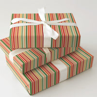Red and Green Holiday Gift Wrap, Vertical Stripe Christmas Wrapping Paper, Retro Striped Wrapping Paper Roll, Festive Xmas Gift Wrap Paper