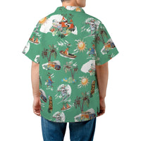 Tropical Christmas Reindeer Shirt, Surfing Santa Hawaiian Shirt, Humorous Holiday Beach Button Up Shirt, Xmas Party Vacation Shirt for Men