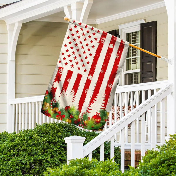 Patriotic Stars and Stripes Holiday Yard Flag, Christmas Garden Flag, Double-Sided Winter Lawn Flag, Americana Christmas Outd