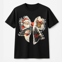 Retro Santa Reindeer Graphic Tee, Christmas Coquette Bow T-Shirt, Adorable Holiday Season T-Shirt, Girly Xmas Graphic Shirt, Holiday Present Tee