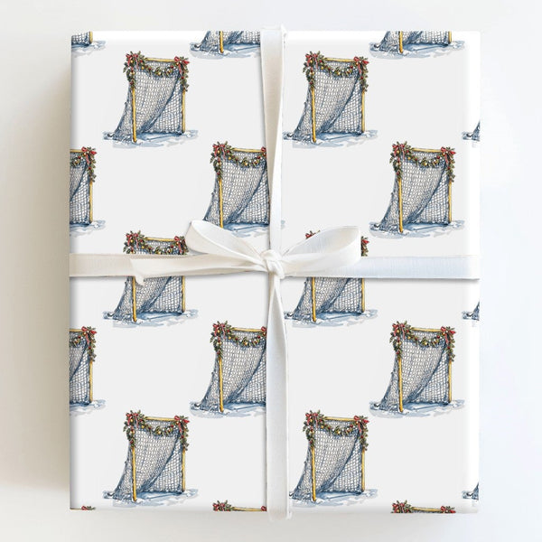 Watercolor Hockey Goal Net Gift Wrap, Christmas Hockey Wrapping Paper, Winter Sports Holiday Wrapping Paper, Ice Hockey Fan X