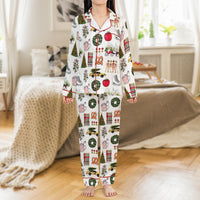 New York City Holiday Pajama Set, NYC Christmas Satin Pajamas, Festive City Sleepwear Set, Winter Holiday Loungewear, Present for NYC Lovers