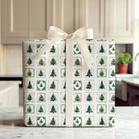 Vintage Holiday Stamp Gift Wrap, Christmas Tree Postage Stamp Wrapping Paper, Retro Xmas Tree Wrapping Paper, Festive Winter Gift Wrap Roll