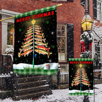 Fishing Christmas Tree Holiday Flag, Merry Fishmas Garden Flag, Double-Sided Fisherman Xmas Flag, Angler Outdoor Lawn Banner Decor