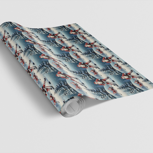 North Pole Faceoff Print Wrapping Paper, Hockey Santa Gift Wrap Paper, Ice Hockey Christmas Gift Wrap Roll
