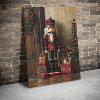 Vintage Soldier and Holiday Tree Canvas Print, Christmas Nutcracker Wall Art, Festive Stretched Canvas Decor, Christmas Present Idea