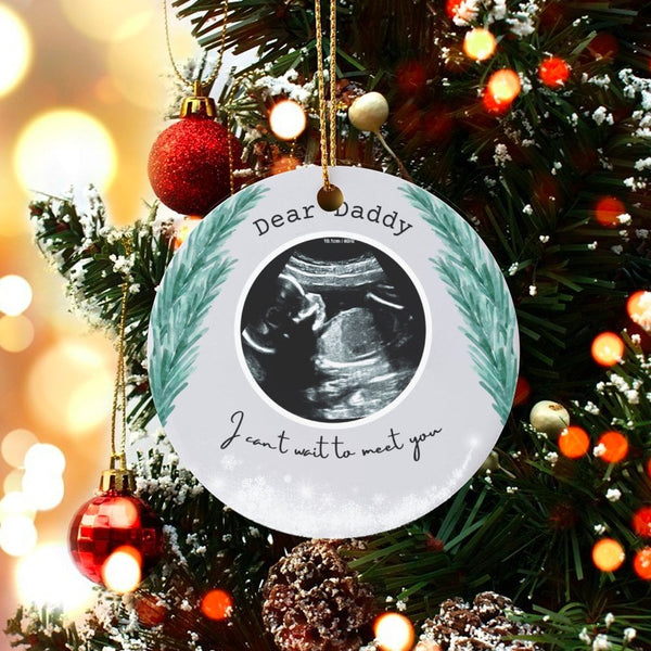First Christmas Baby Announcement Ornament, Dear Daddy Ultrasound Ornament, New Dad Ceramic Holiday Tree Ornament, Expecting 