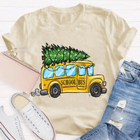 Festive Holiday Bus Driver Tee, School Bus Christmas Tree T-Shirt, Christmas Bus Graphic Shirt, Adorable Winter Xmas Tee, Teacher Holiday Present
