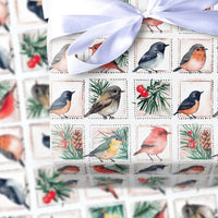 Vintage Stamp Gift Wrap, Winter Bird Wrapping Paper, Cardinal Christmas Wrapping Paper, Holiday Nature Gift Wrap, Bird Lover Gift Wrap