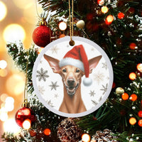 Santa Hat Dog Ornament, Pharaoh Hound Christmas Ornament, Ceramic Pharaoh Hound Holiday Decor, Dog Lover Tree Ornament Keepsake Present