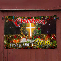Christian Cross Nativity Flag, It's All About Jesus Christmas House Flag, Double Sided Holiday Garden Flag, Religious Xmas Decor