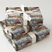 Snowy Town Storefronts Holiday Gift Wrap, Vintage Christmas Village Wrapping Paper, Nostalgic Xmas Wrapping Paper, Festive Winter Gift Wrap