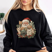 Adorable Christmas Cat Sweatshirt, Retro Santa Claus and Kittens Sweatshirt, Vintage Holiday Graphic Sweatshirt, Festive Cat Lover Crewneck Present