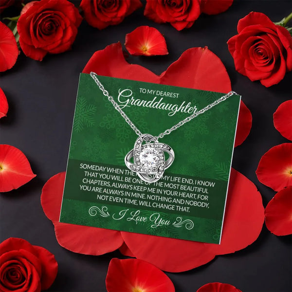 Sparkling CZ Knot Pendant, Granddaughter Love Knot Necklace, Holiday Love Knot Necklace, Birthday and Christmas Present for G