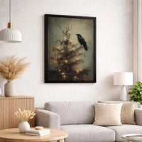 Dark Holiday Crow Poster, Gothic Raven Christmas Tree Wall Art, Moody Academia Xmas Art Print, Printable Digital Download