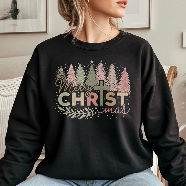 Christian Christmas Tree Graphic Sweater, Merry Christ-mas Sweatshirt, Faith Based Holiday Crewneck, Religious Xmas Pullover 