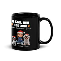 Adorable Pet Lover Ceramic Coffee Mug, Girl and Her Dog Christmas Holiday Mug, Winter Cartoon Dog Mom Coffee Cup, Festive Holiday Present