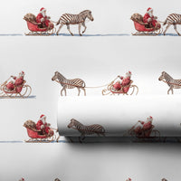 Santa Sleigh Zebra Holiday Gift Wrap, Zebra Sleigh Christmas Wrapping Paper, Whimsical Safari Wrapping Paper, Humorous Xmas Gift Wrap Roll