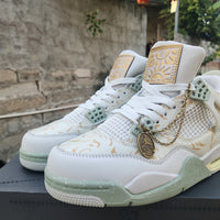 Mid Top Sneakers, White Green Colorway, Lace Up Design, Casual Gift for Sneaker Fans