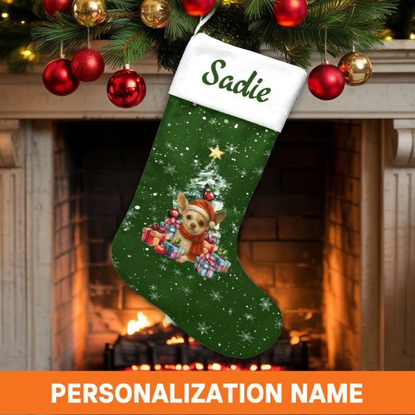 Custom Name Dog Holiday Stocking, Personalized Chihuahua Christmas Stocking, Adorable Puppy Pet Lover Christmas Stocking, Fes