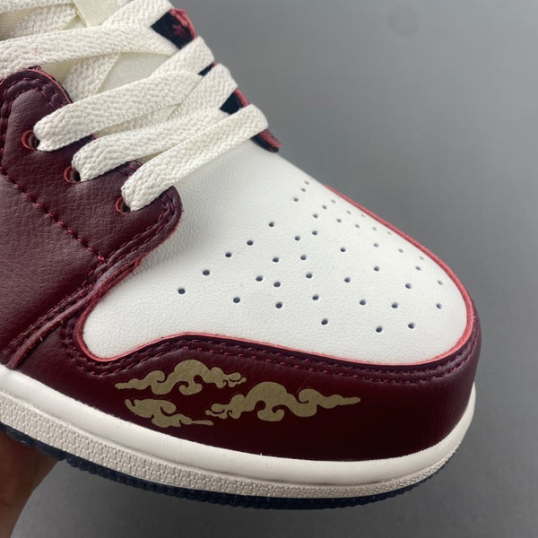 Low Top Sneakers, White Burgundy Colorway, Lace Up Design, Casual Gift for Sneaker Fans