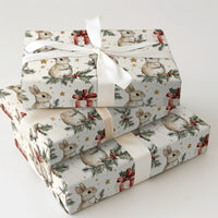 Watercolor Rabbit Gift Wrap, Bunny Christmas Wrapping Paper, Woodland Animal Wrapping Paper, Holiday Holly Gift Wrap, Xmas Present Roll