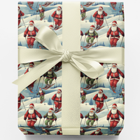 North Pole Downhill Gift Wrap, Skiing Santa Wrapping Paper, Winter Sports Christmas Paper, Elves Ski Present Wrap Roll, Skier Holiday Present