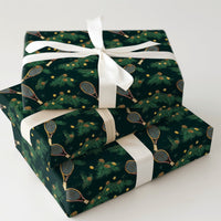 Christmas Pine Tennis Gift Wrap, Vintage Tennis Racquet Wrapping Paper, Sports Holiday Wrapping Paper, Tennis Player Christmas Gift Wrap