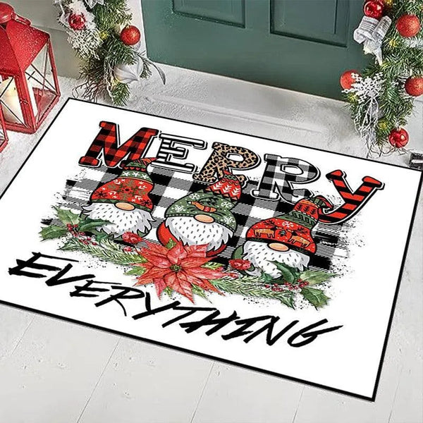 Merry Everything Holiday Floor Mat, Christmas Gnome Area Rug, Festive Living Room Rug, Winter Holiday Accent Carpet