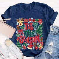 Festive Holiday Graphic Tee, Tis the Season Reindeer Christmas Tree Shirt, Retro Winter Christmas Shirt, Merry Xmas Present for Her