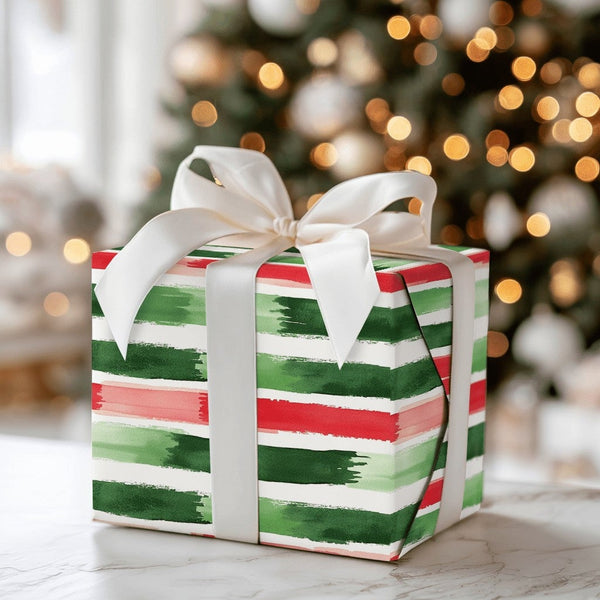 Modern Christmas Gift Wrap, Abstract Brushstroke Wrapping Paper, Red and Green Holiday Wrapping Paper Roll, Contemporary Xmas