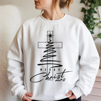 Minimal Cross Tree Crewneck, Christian Christmas Sweatshirt, Religious Holiday Sweatshirt, Faith Based Pullover, Christian Present Sweatshirt