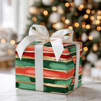 Modern Watercolor Holiday Gift Wrap, Abstract Brushstroke Christmas Wrapping Paper, Festive Stripe Wrapping Paper, Elegant Gift Wrap Roll