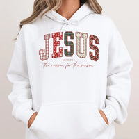 Plaid Christian Christmas Sweatshirt, Jesus the Reason for the Season Hoodie, Faith Holiday Pullover, Bible Verse Hooded Sweater Present